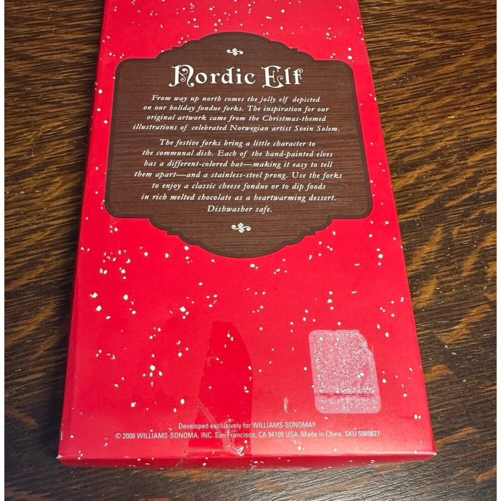 Williams Sonoma Nordic Elf Fondue Forks Set of 6 Stainless Holiday Christmas NIB